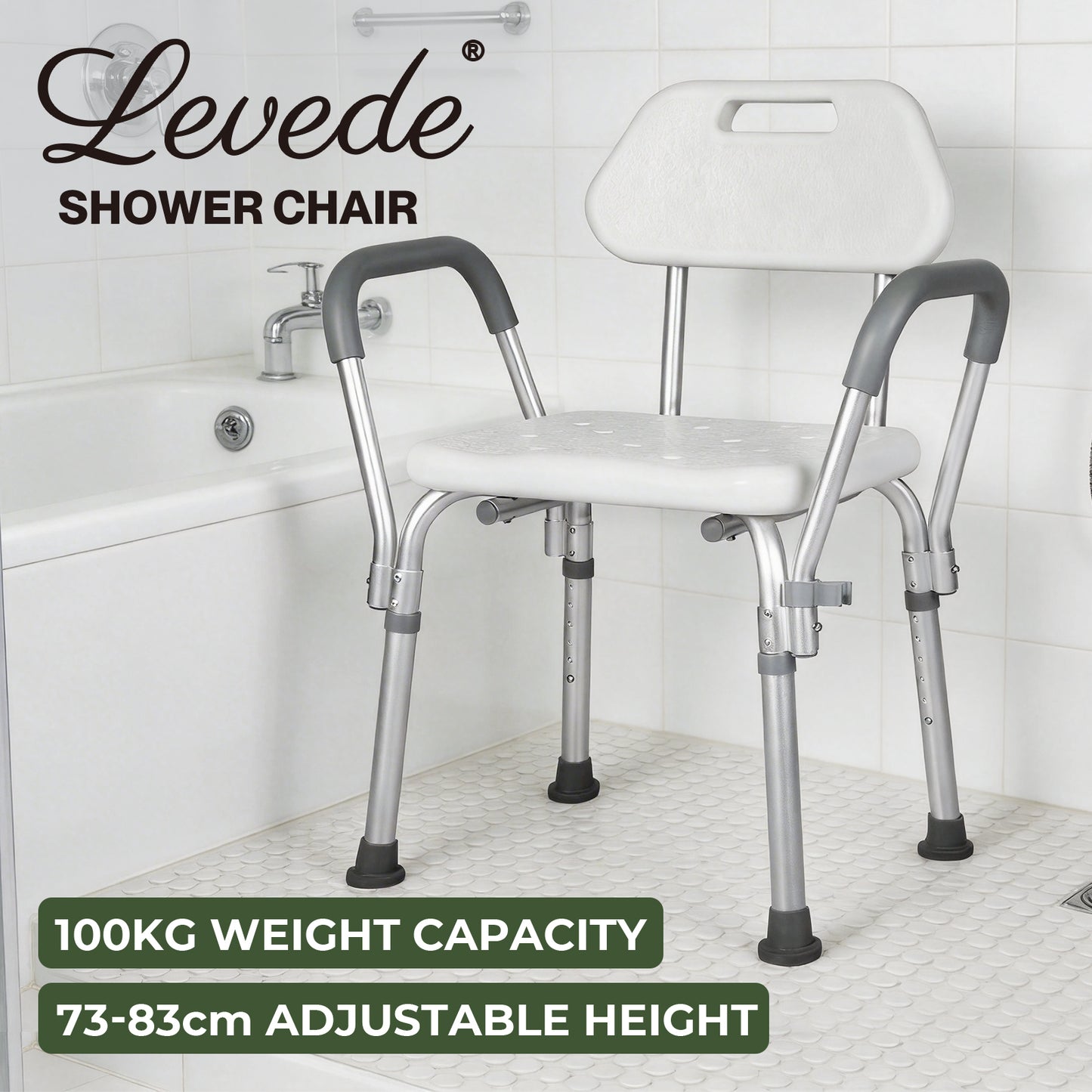 Levede Shower Chair Bath Stool Bench Seat for Elderly with Back Arm Adjustable