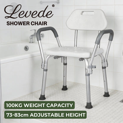 Levede Shower Chair Bath Stool Bench Seat for Elderly with Back Arm Adjustable