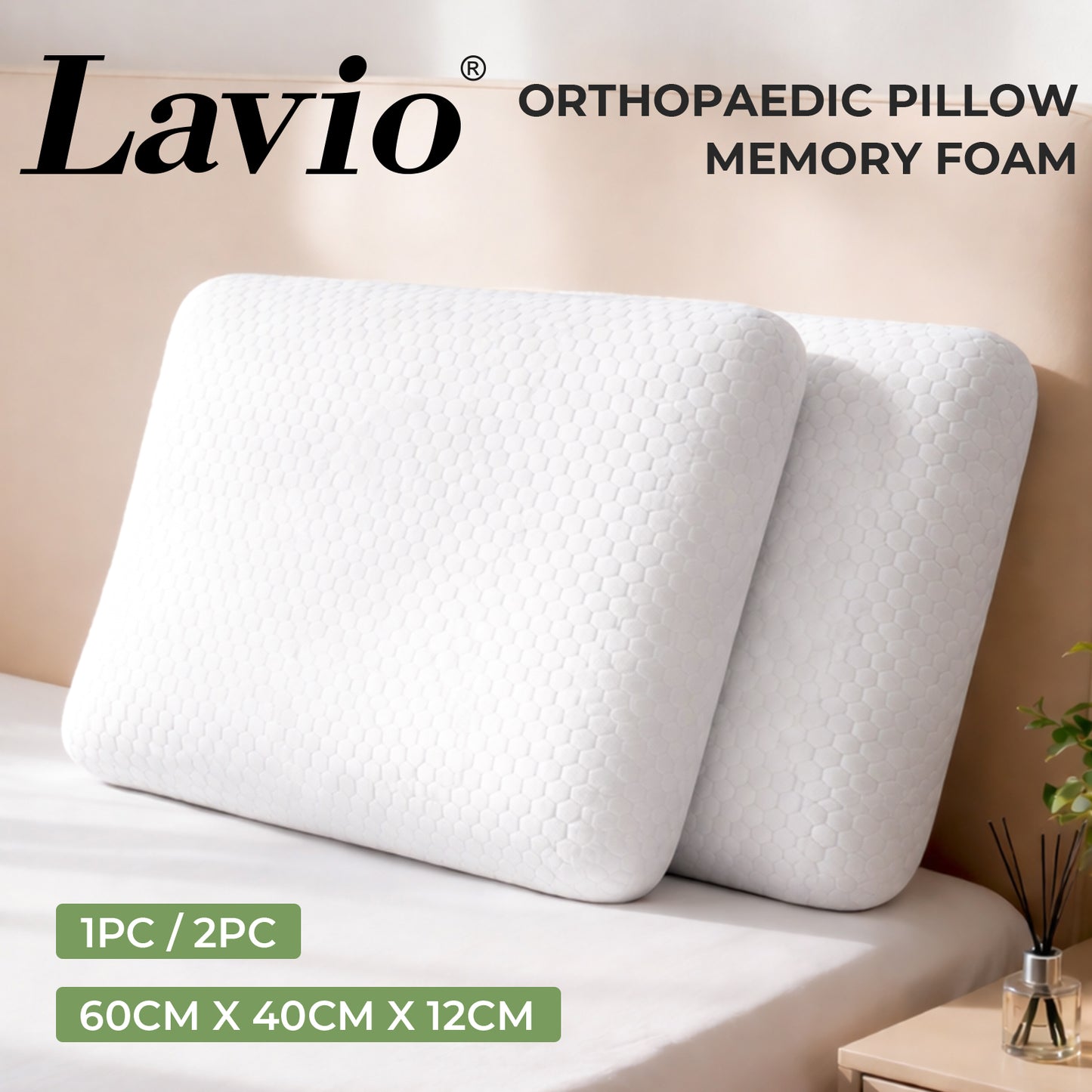 Lavio Pillow Memory Foam Cooling Gel High Density for Neck Pain Relief Firm Soft