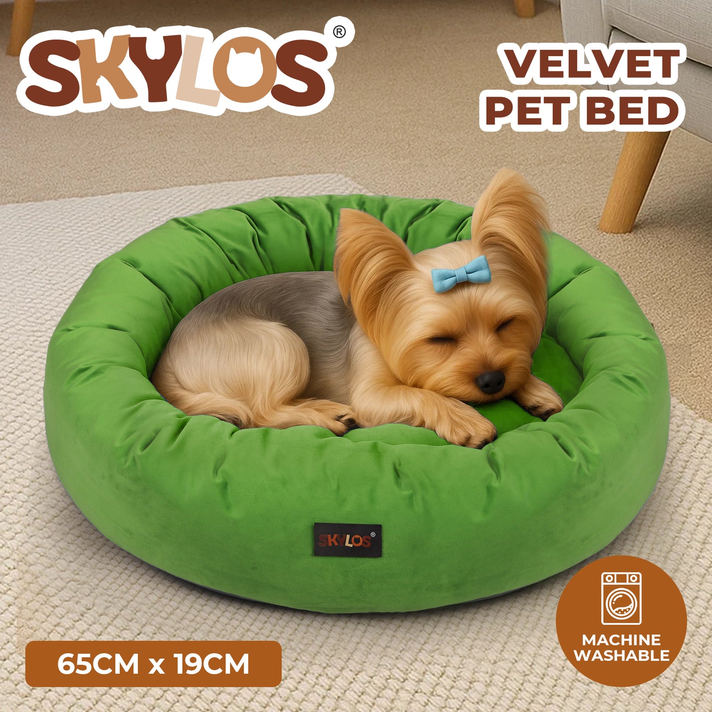 Skylos Dog Bed Donut Soft Large Cat Beds For Calming Pet Anti Anxiety Washable S