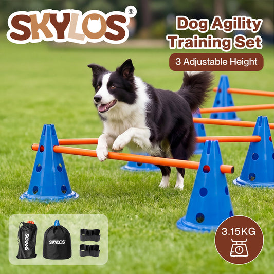 Skylos Dog Agility Training Set Hurdle Cone Kit Height Adjustable Storage Bag