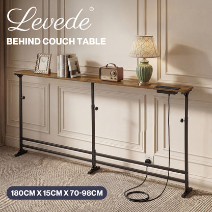 Levede Console Table Narrow Adjustable with Power Outlet for Hallway Brown