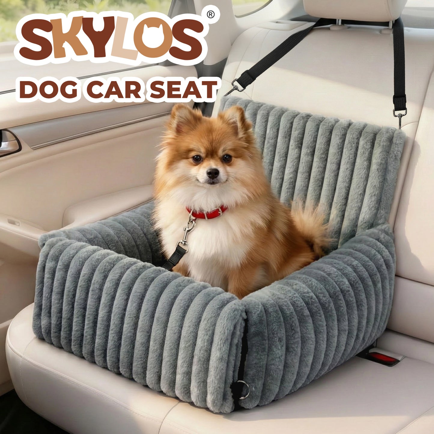 Skylos Dog Car Seat Booster Bed Carrier Memory Foam Travel Pet Seat Dark Grey