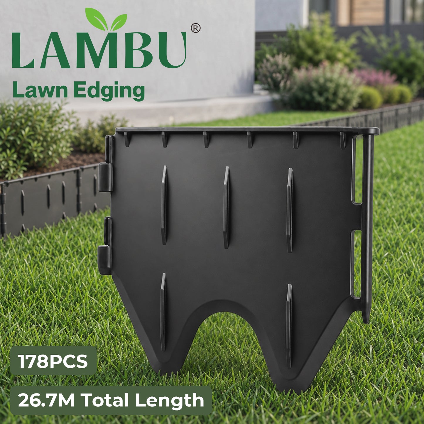 Lambu Lawn Edging  Garden Edging Border  Flexible PP PE Modular Black  178pc