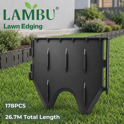Lambu Lawn Edging  Garden Edging Border  Flexible PP PE Modular Black  178pc