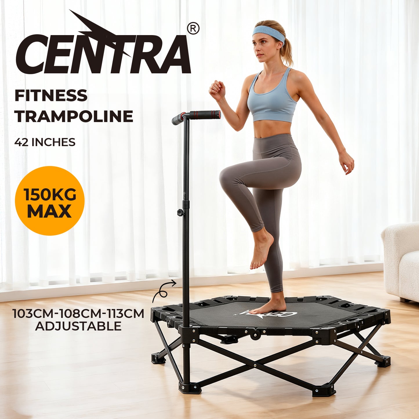 Centra 42 inch Trampoline Handrail Rebounder Folding Fitness Exercise Home