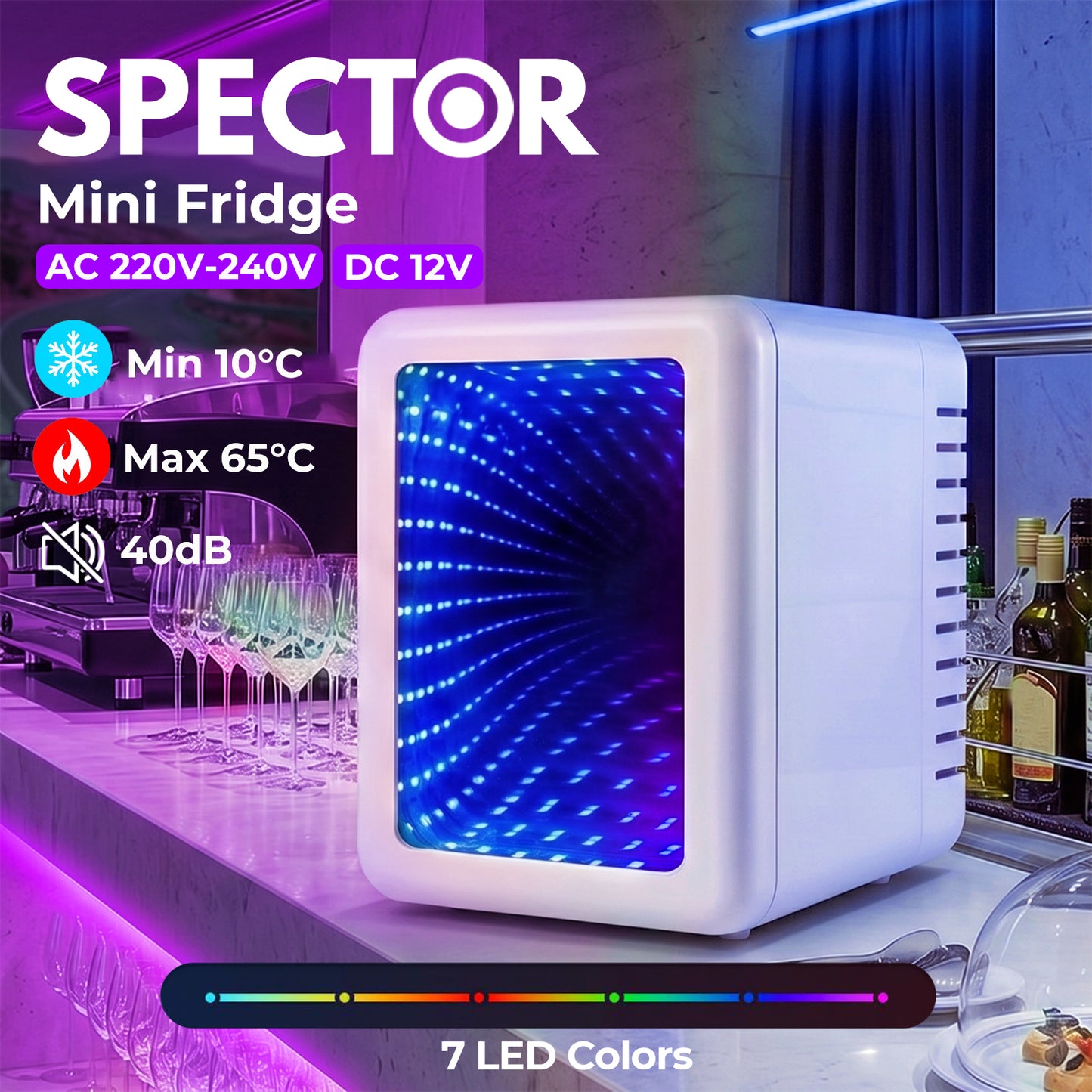 Spector Portable Camping Fridge Freezer  Heat & Cool  7 LED Lights  White