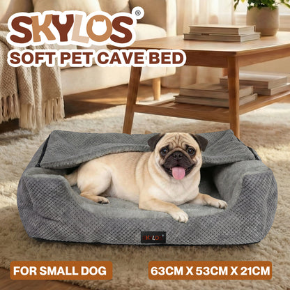 Skylos Dog Bed Cat Bed Cave Pet Bed Removable Blanket Washable Anti-anxiety 63cm