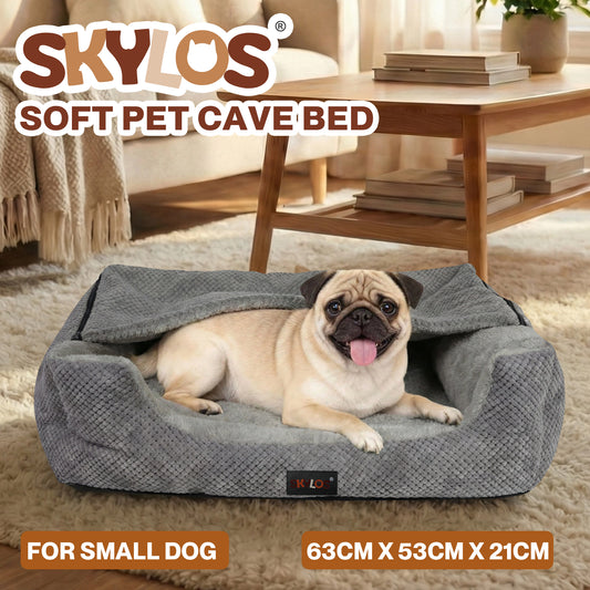 Skylos Dog Bed Cat Bed Cave Pet Bed Removable Blanket Washable Anti-anxiety 63cm