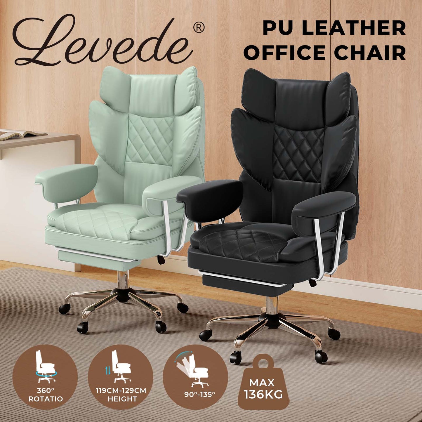 Levede Executive Office Chair Ergonomic High Back Spring Cushion Seat Footrest