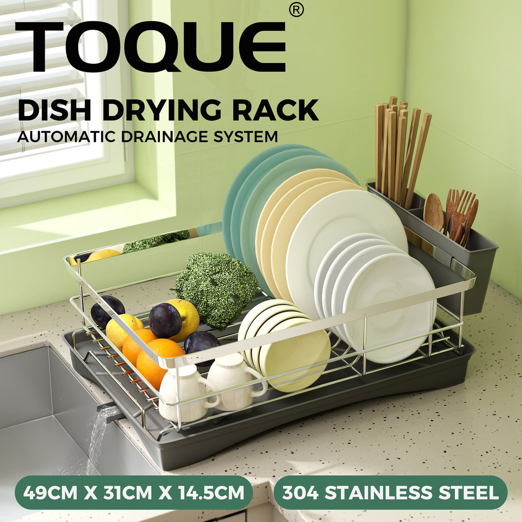 Toque Stainless Steel Dish Drainer Drying Rack Plate Cutlery Holder Drip Tray