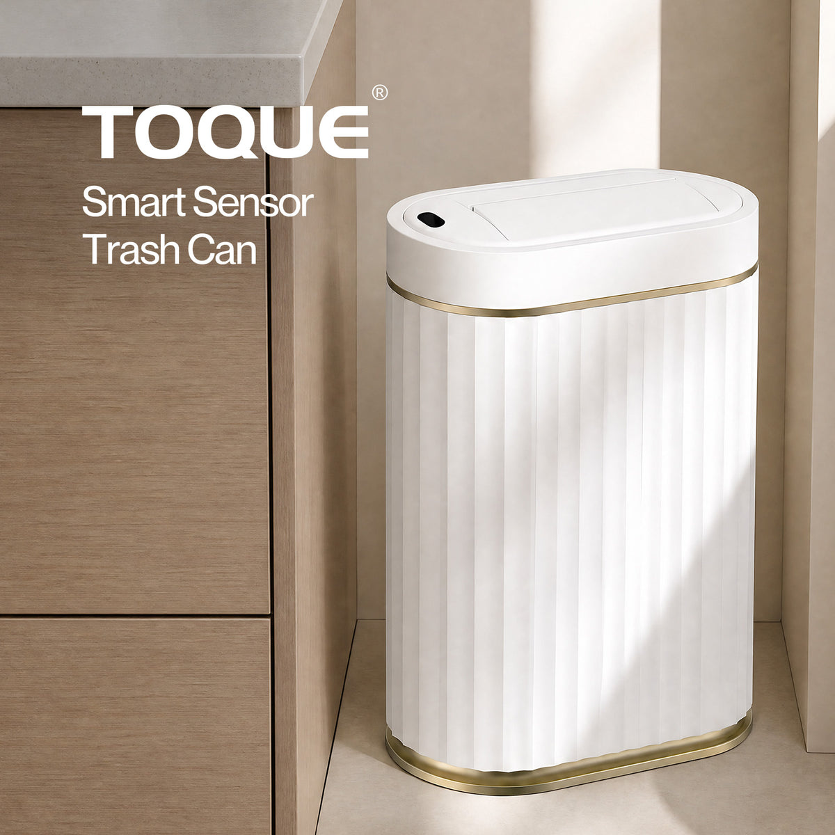 TOQUE Sensor Rubbish Bin 7L Touchless Silent Butterfly Lid for Bedroom White