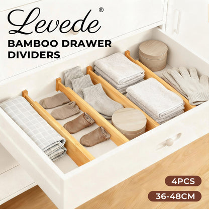 Levede Adjustable Drawer Divider Bamboo 4PC Expandable Organisers Spring Loaded