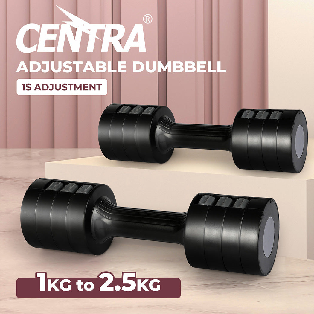 Centra A Pair Of 1KG To 2.5KG Adjustable Dumbbells With Metal Weight Black
