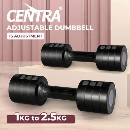 Centra A Pair Of 1KG To 2.5KG Adjustable Dumbbells With Metal Weight Black