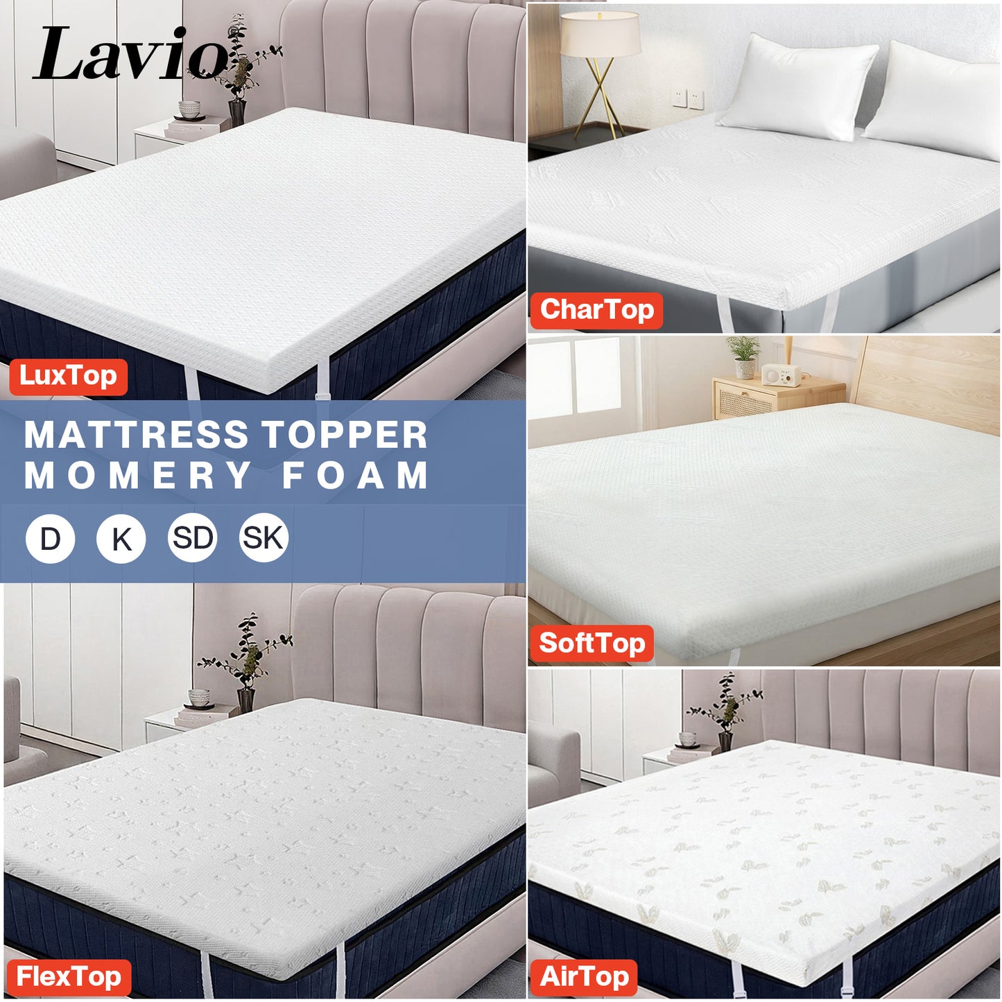 Lavio Mattress Topper Memory Foam Cooling Gel Bamboo Charcoal 5cm 7cm 8cm 10cm