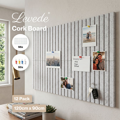 Levede Felt Notice Board 12PCS Wall Tiles Pin Board Self Adhesive Grey 30x30cm