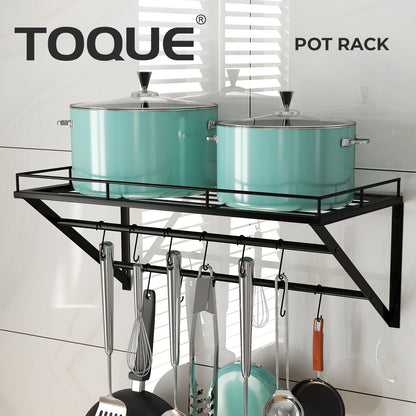 Toque Wall Mounted Pot Pan Rack Multipurpose Utensil Rail Holder Shelf 12 Hooks