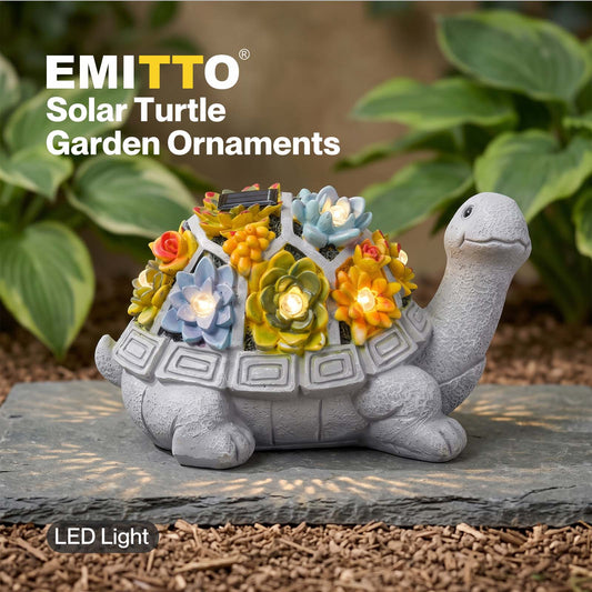 Emitto Resin Garden Ornaments Outdoor Solar Turtle Statue with LED Patio Decor