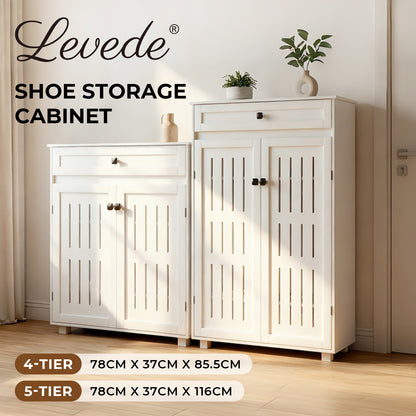 Levede Shoe Cabinet Storage Cupboard Wooden Footwear Stand Rack 2 Doors White