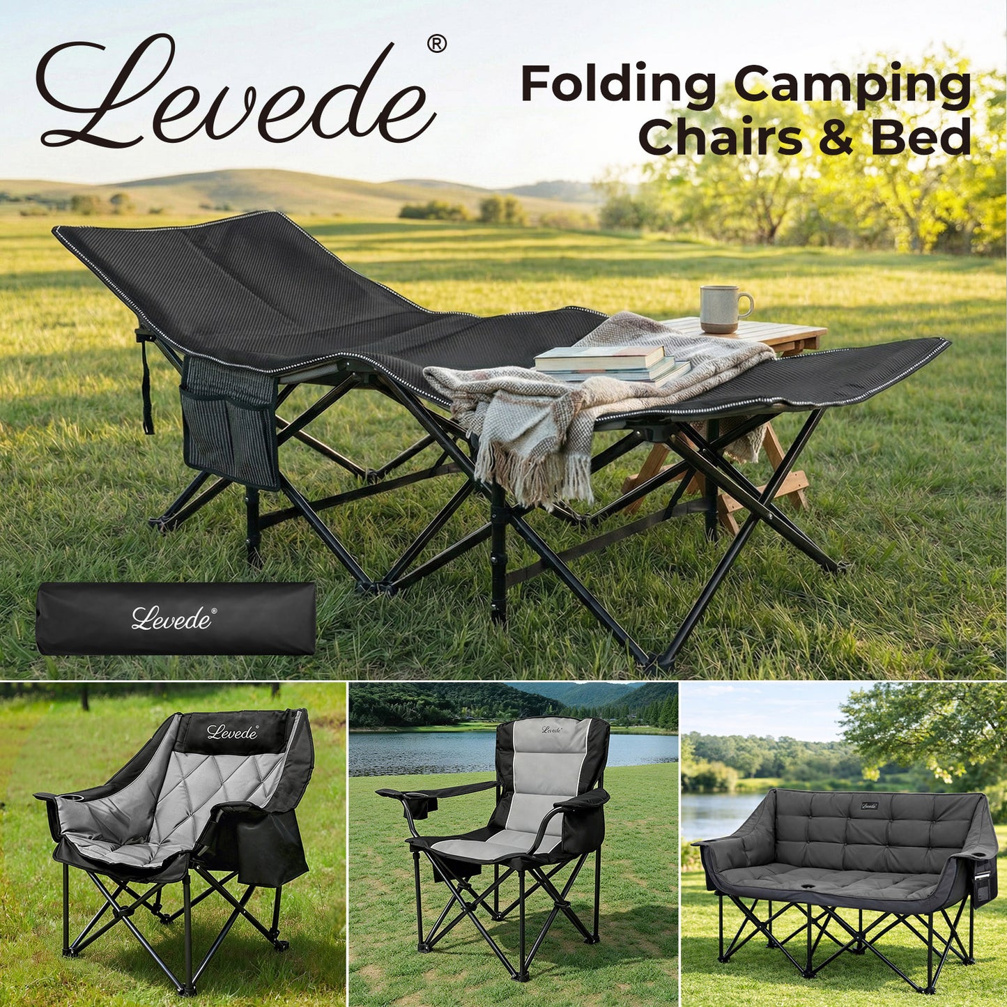 Levede Folding Camping Chairs Bed Oversized Portable Outdoor Furniture Hiking