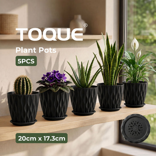 TOQUE Plant Pots 5Pc 20cm Plant Pots Indoor Drainage PP Plastic Black