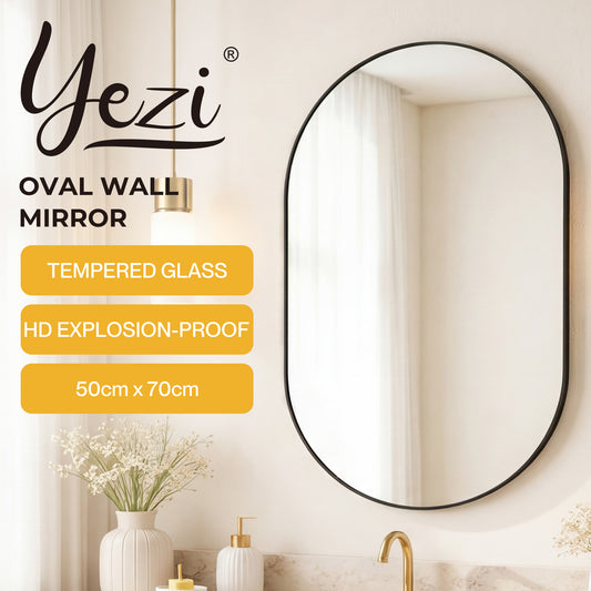 Yezi Wall Mirror 50x70cm Oval Bathroom Bedroom Vanity Make-up Mirror Aluminium