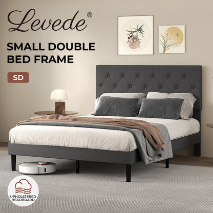 Levede Bed Frame Upholstered Small Double Linen Fabric Soft Foam Headboard Wood