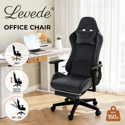 Levede Office Desk Chair Gaming Recliner Adjustable Height with Footrest Black