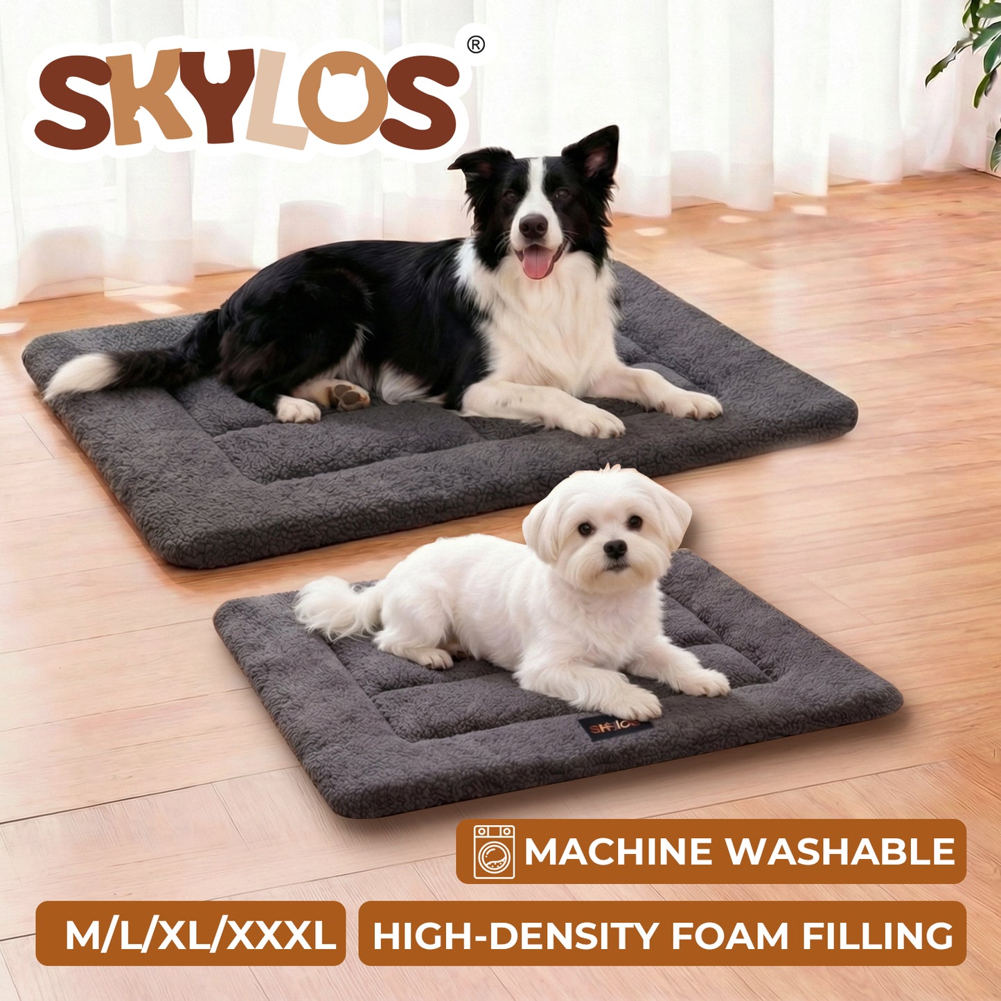 SKYLOS Dog Bed Mattress Soft Plush Cat Bed Non Slip Pet Crate Mat Small Large M