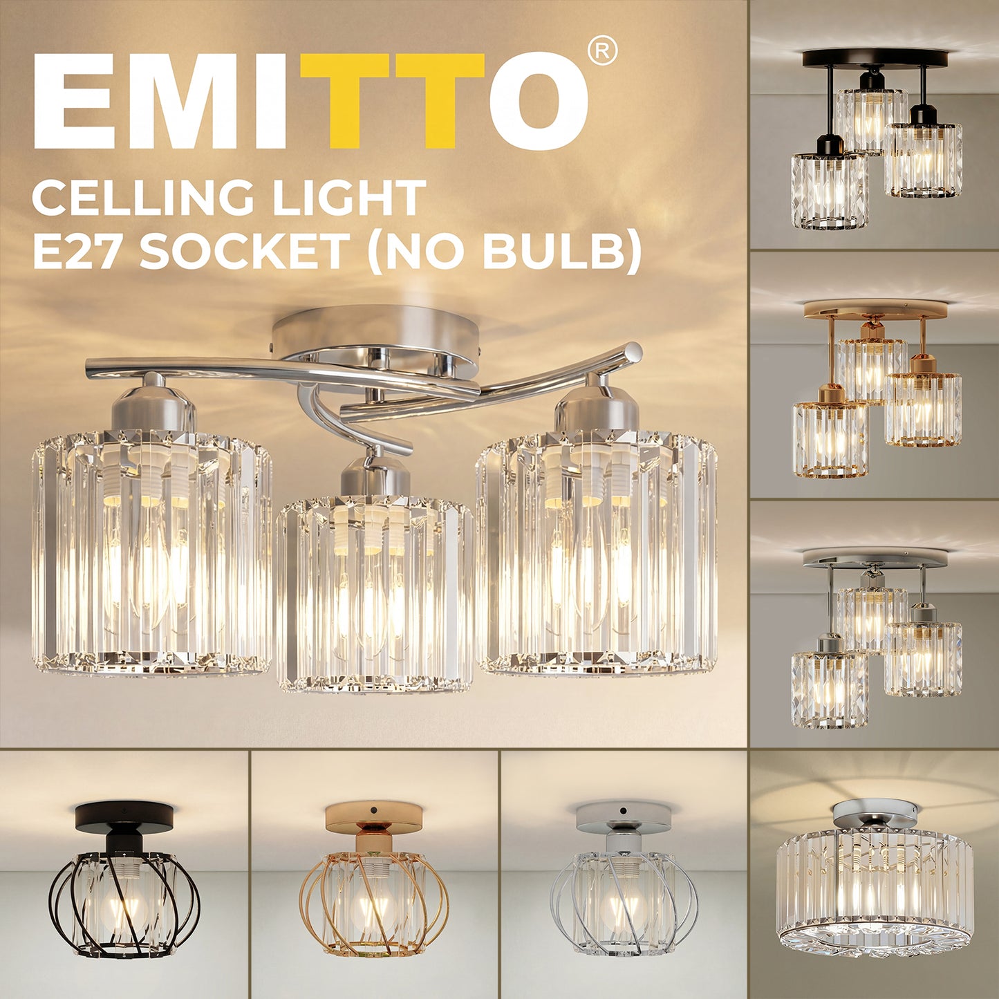 Emitto Crystal Ceiling Light Semi Flush Mount Chandelier Modern Hallway Lamp