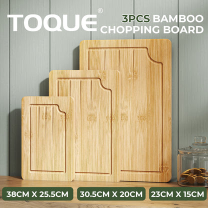 Toque 3Pcs Bamboo Cutting Board Set Chopping Boards Serving Platter Kitchen