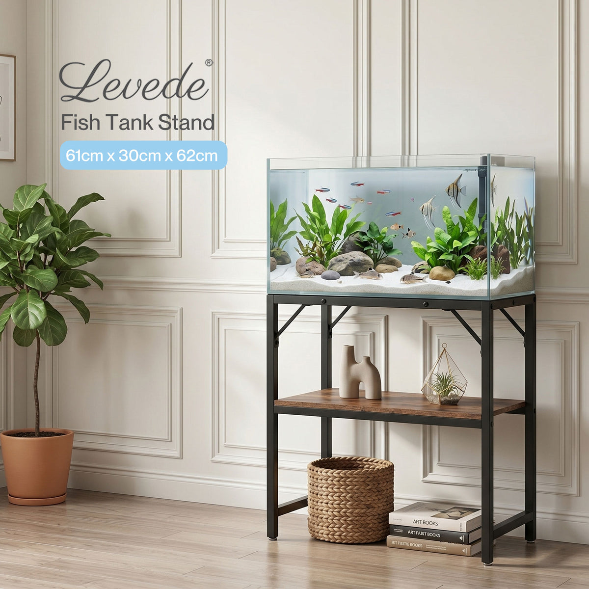 Levede Fish Tank Stand Aquarium Rack 20 Gallon 272kg Metal Living Room Black