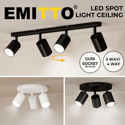 EMITTO Ceiling Spotlight Adjustable Kitchen Bar Spot Light LED GU10 No Bulbs
