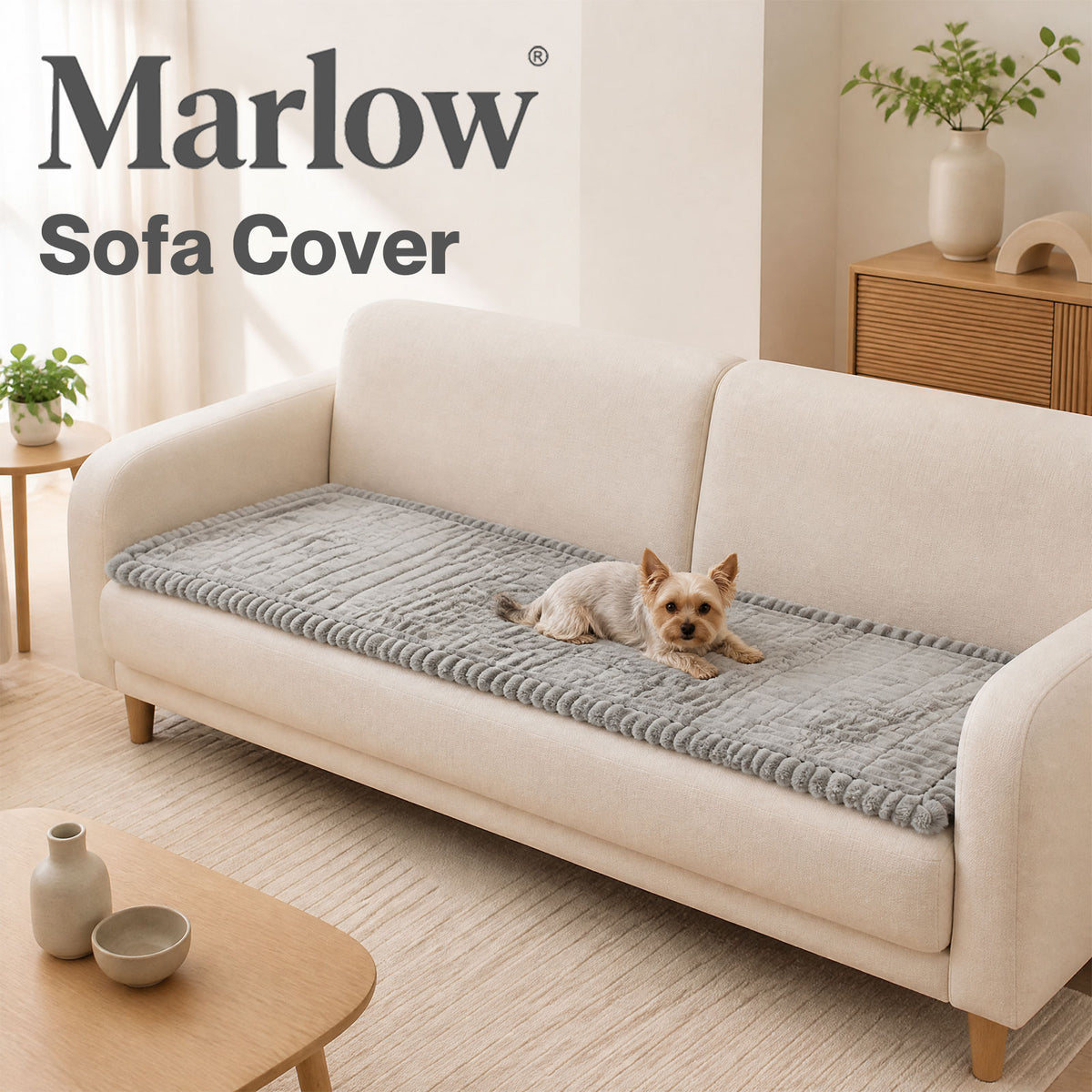 Marlow Corduroy Sofa Cover Pet Friendly Non Slip Washable 70 x 180cm Light Grey