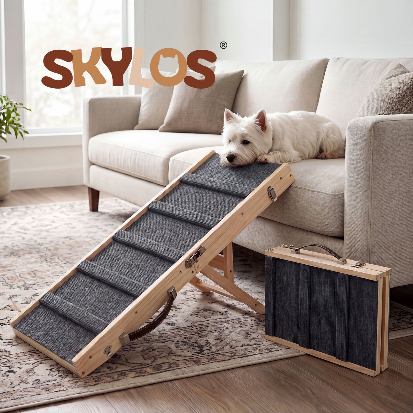 Skylos Adjustable Dog Pet Ramp Foldable Stairs Non-Slip Ramp for Car Bed Sofa