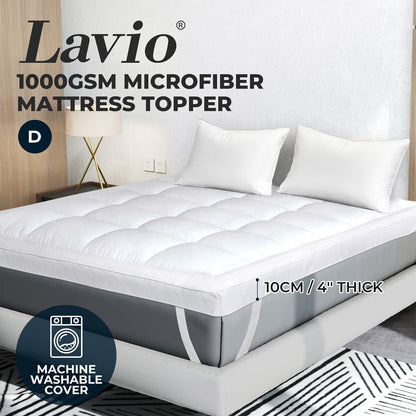 Lavio Mattress Topper Double Size 10cm Deep Soft Microfibre Washable with Strap
