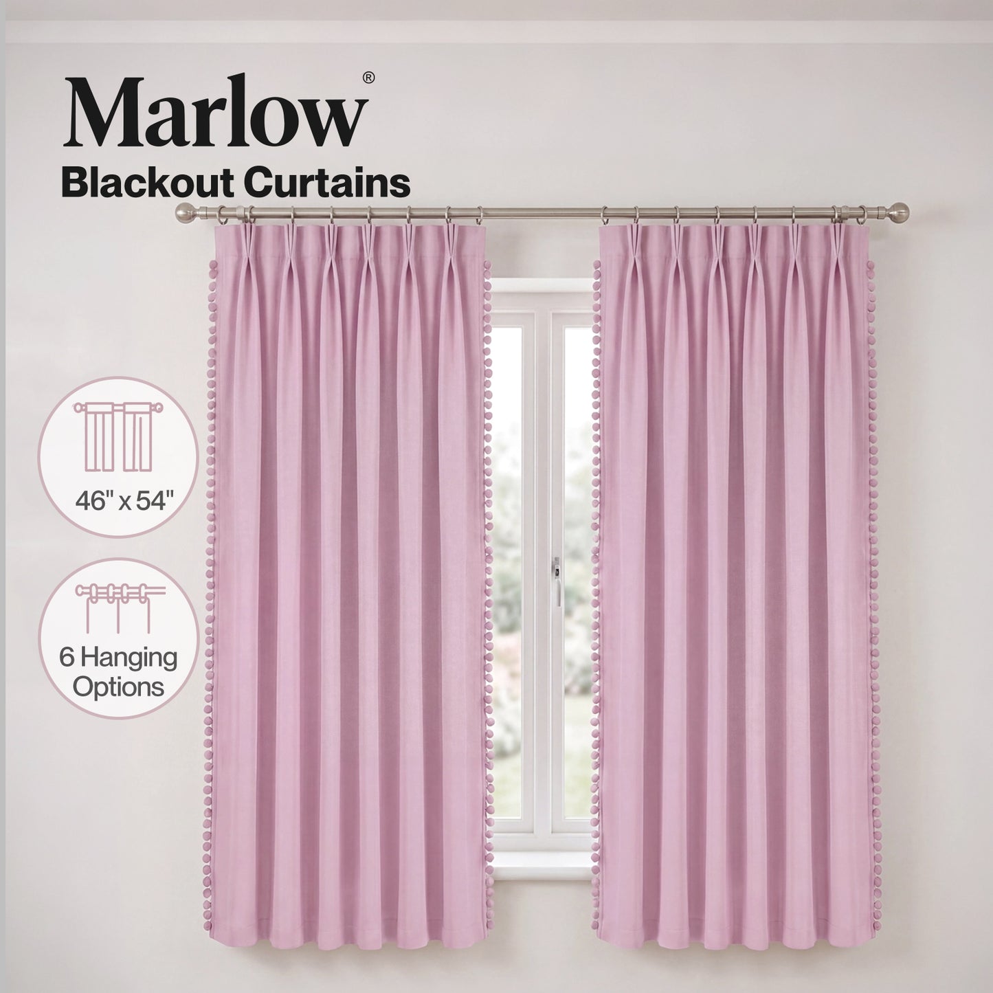 Marlow Pink Pom Pom Curtains for Nursery Baby Girls Room 46"x54" in Pink