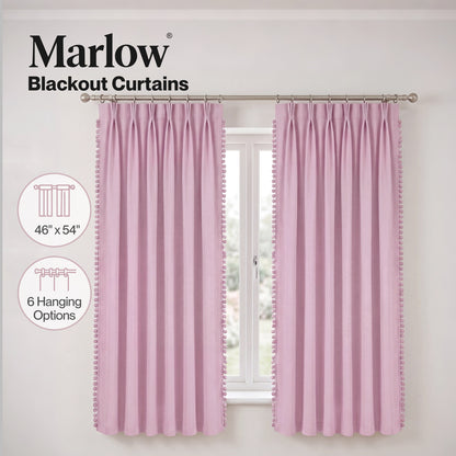 Marlow Pink Pom Pom Curtains for Nursery Baby Girls Room 46"x54" in Pink