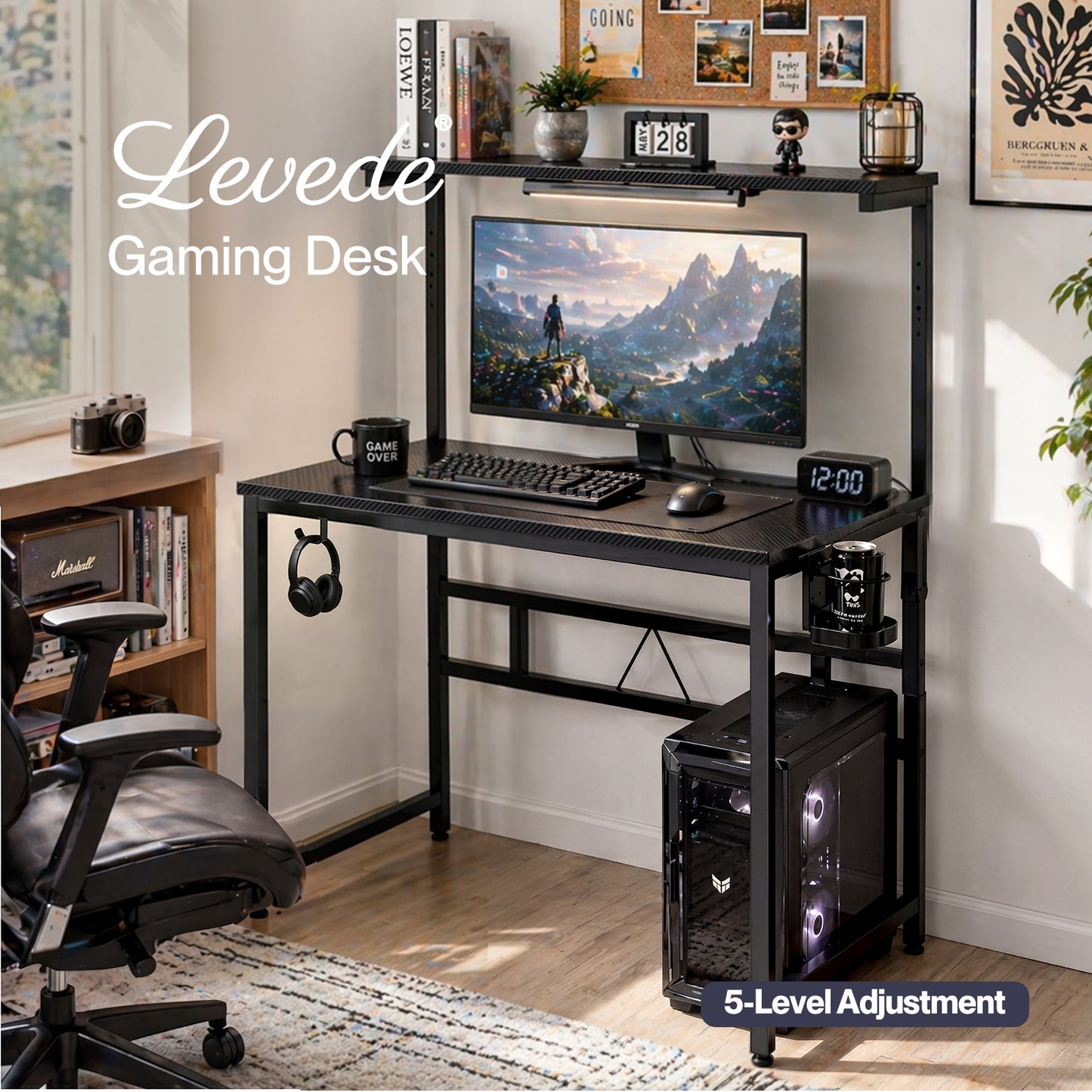 Levede Compact Gaming Desk PC Computer Table with Adjustable Monitor Shelf 80cm