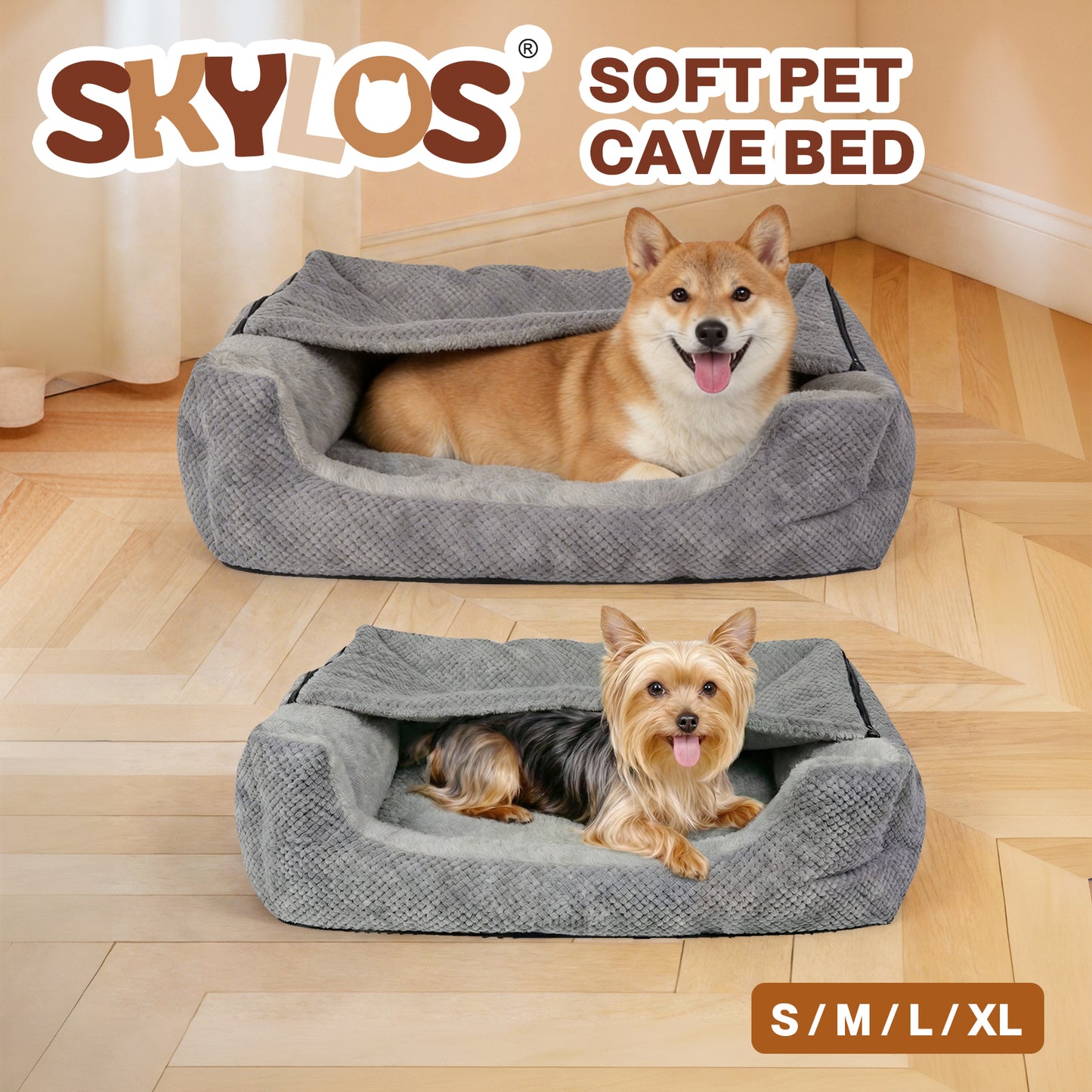 Skylos Pet Cave Bed Dog Cat Bed Soft Warm Removable Blanket Washable Non Slip