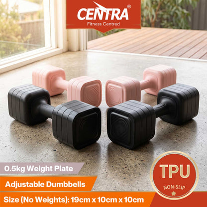 Centra Adjustable Dumbbells Set 2-5Kg Quick Lock TPU Grip for Home Gym