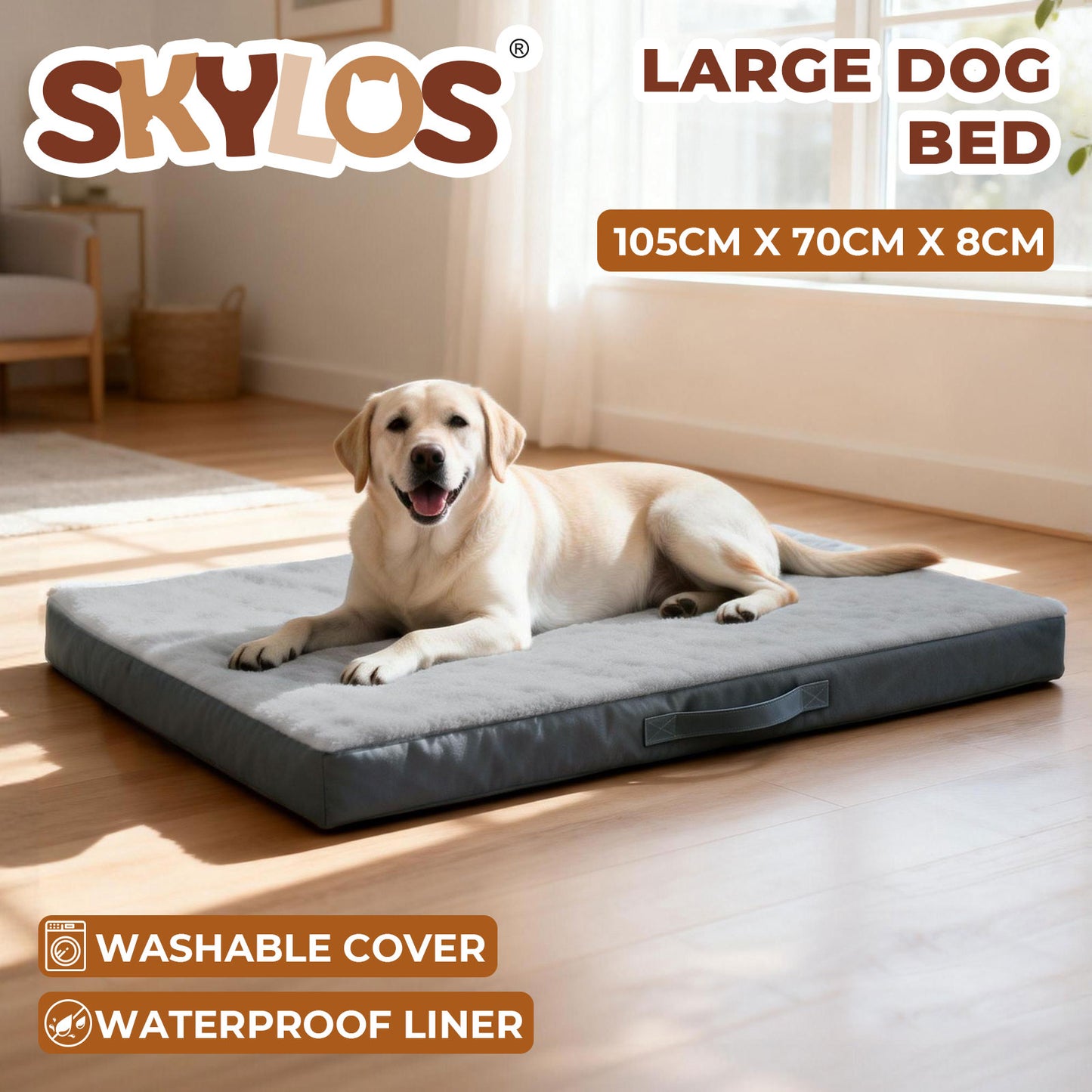 SKYLOS Washable Dog Bed Waterproof Plush Non-Slip Pet Mattress for Large Dogs