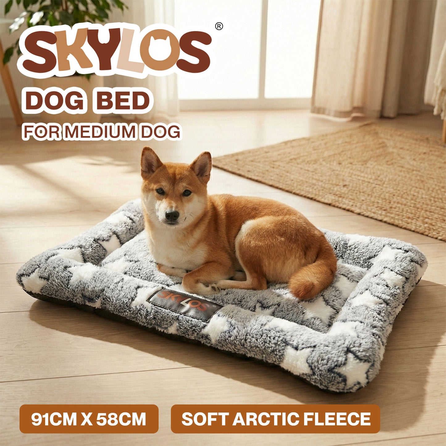 Skylos Dog Bed Pet Cat Cushion Crate Mat Arctic Fleece Extra Large Anti-slip