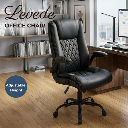 Levede Executive Office Chair PU Leather Reclining Desk Chair Flip-Up Armrests