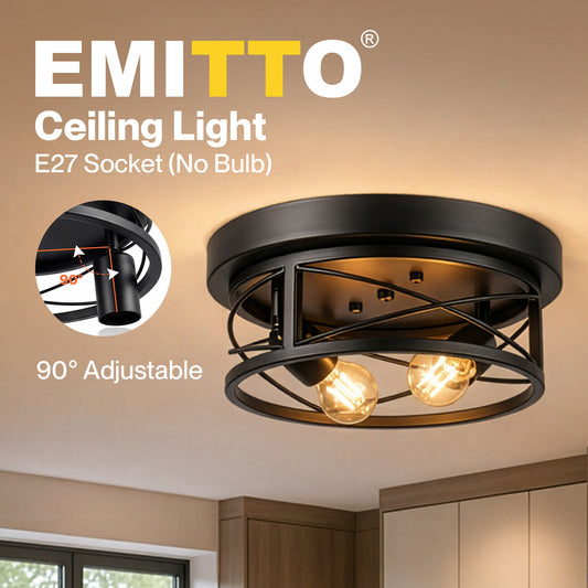 Emitto Ceiling Lights E27 Metal Cage 90° Adjustable Heads Kitchen Fixture Black
