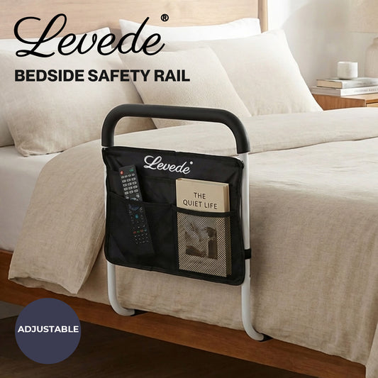 Levede Bed Rails Adjustable Heights Storage Pocket Assist Support Side Railings