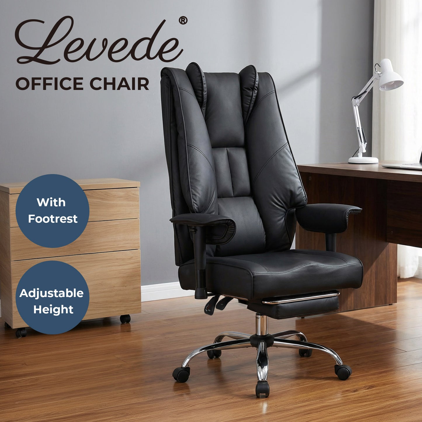 Levede Office Chair Big Tall High Back Heavy Duty PU Recliner Executive Chair