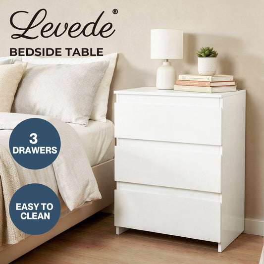 Levede Bedside Tables Side End Table White 3 Drawers Modern Storage Cabinet