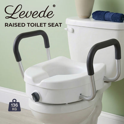 Levede Raised Toilet Seat with Arm 4.7'' Toiliet Seat Riser for Elderly Disabled